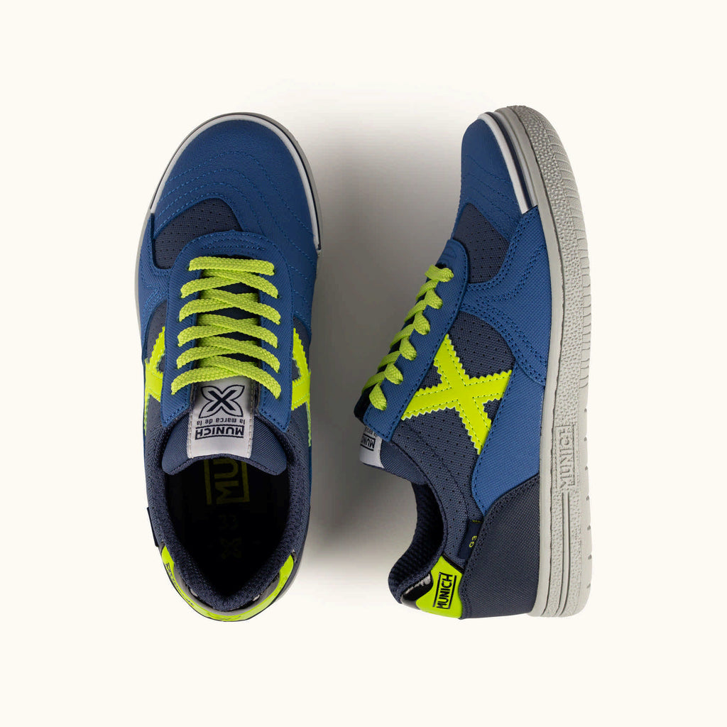 Zapatilla de fútbol sala MUNICH G3 468 azules y amarillo flúor.