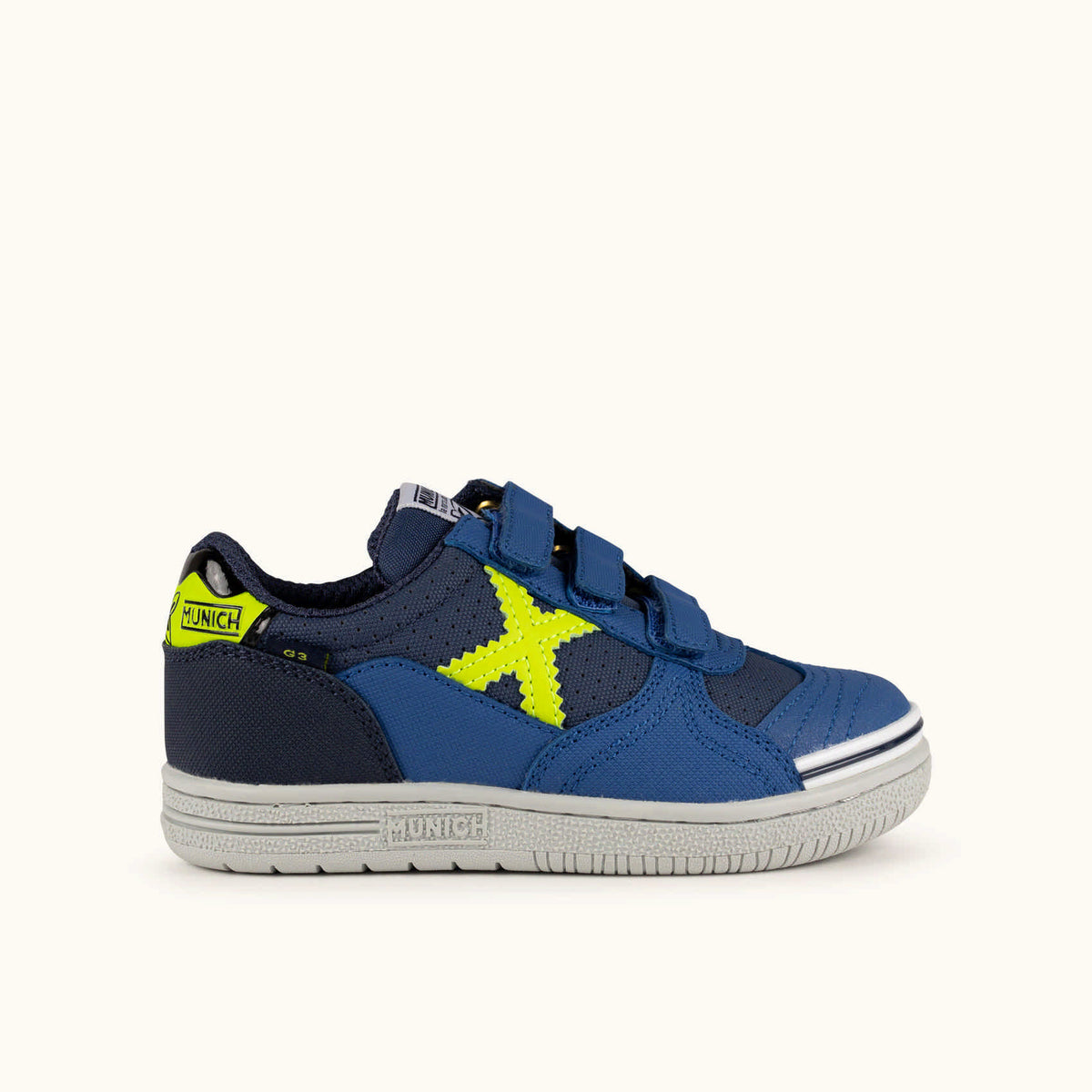 MUNICH G-3 KID VCO 468 Zapatillas fútbol sala Infantiles Azules y Amarillas con Velcro