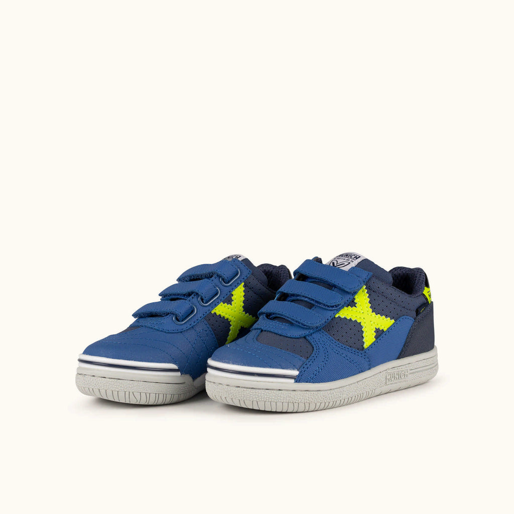 MUNICH G-3 KID VCO 468 Zapatillas fútbol sala Infantiles Azules y Amarillas con Velcro