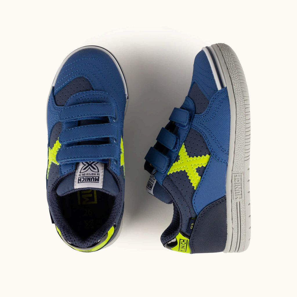MUNICH G-3 KID VCO 468 Zapatillas fútbol sala Infantiles Azules y Amarillas con Velcro