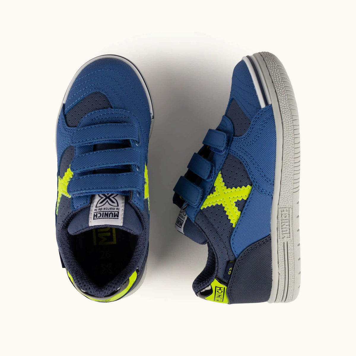 MUNICH G-3 KID VCO 468 Zapatillas fútbol sala Infantiles Azules y Amarillas con Velcro