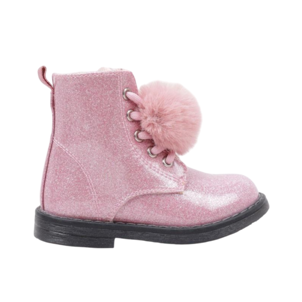Bota Charol Purpurina Borla Pelo Rosa