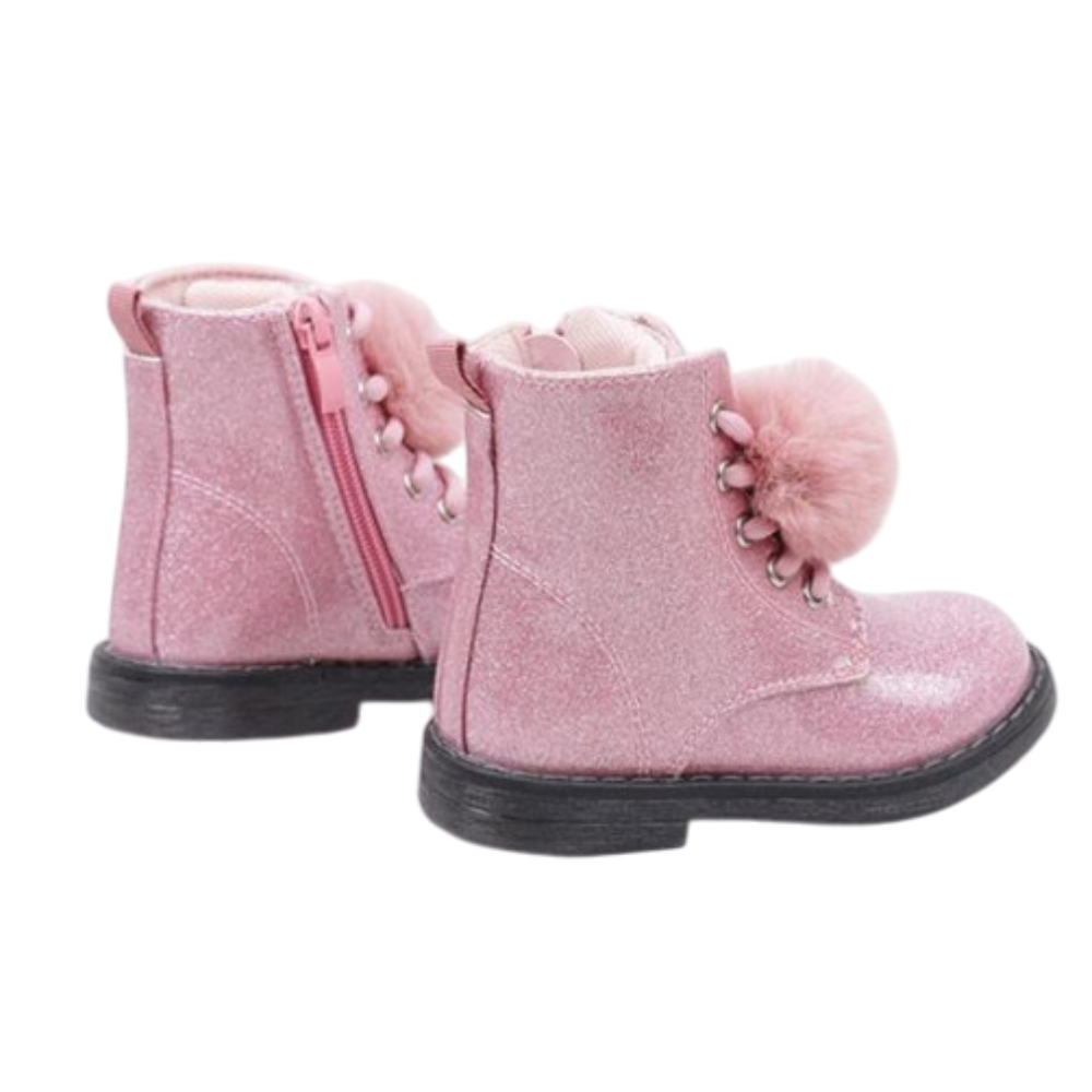 Bota Charol Purpurina Borla Pelo Rosa