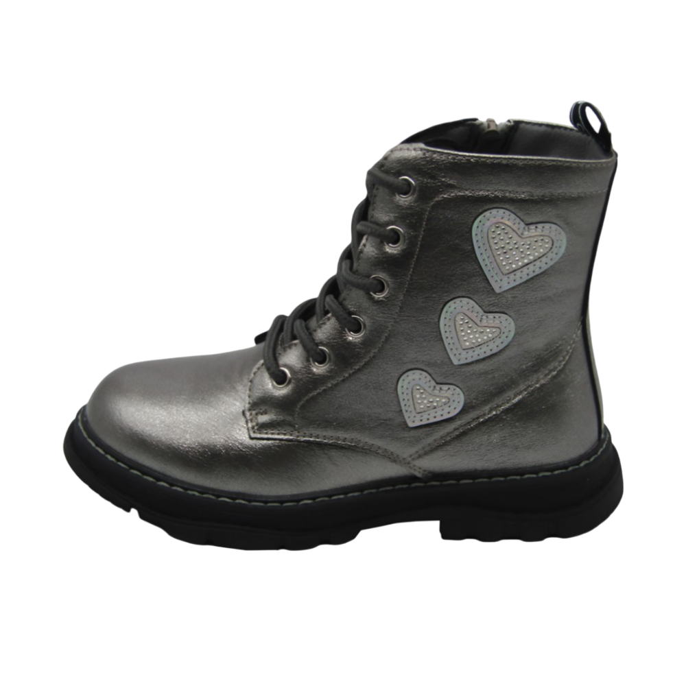 Bota Brillante Purpurina Corazones Plata