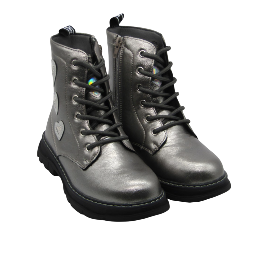 Bota Brillante Purpurina Corazones Plata