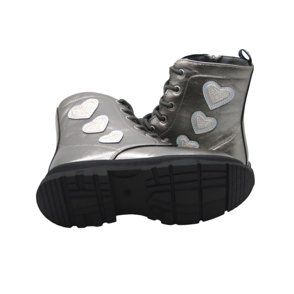 Bota Brillante Purpurina Corazones Plata